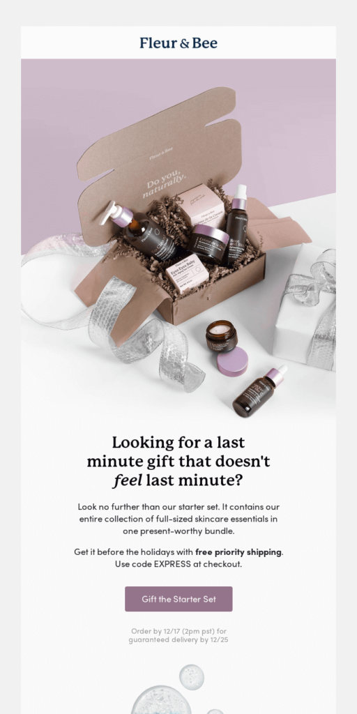 Christmas email idea: beauty products in a gift box