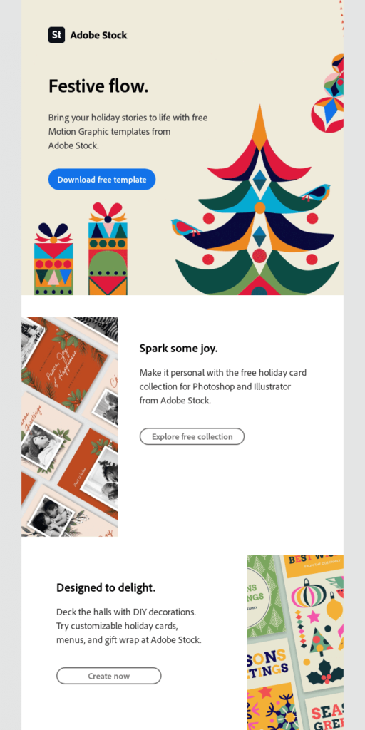 Christmas email campaign with the broken grid design