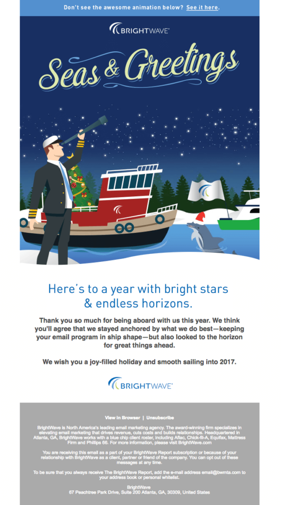 Christmas email with a heading: Seas & Greetings