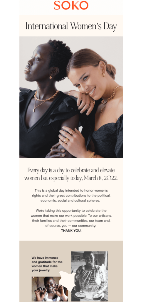 International Women's Day email template with a banner and photos of women