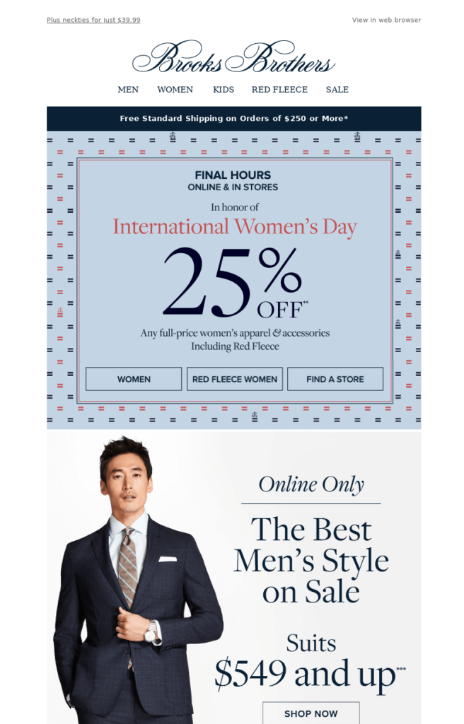 Example of irrlelevant email template that has a banner with a man in a classical suit