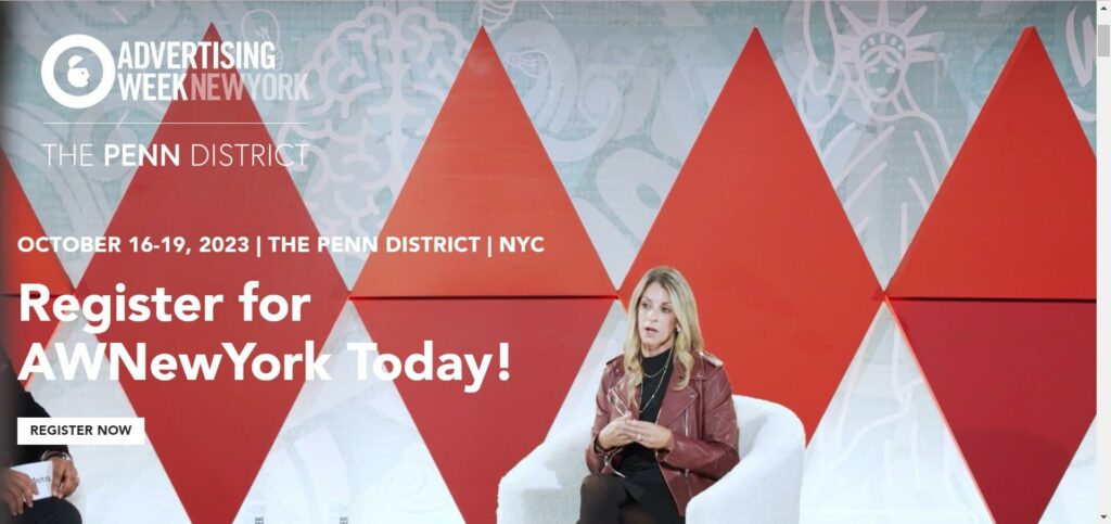 Landing page of a digital marketing conference Advertising Week New York 2023