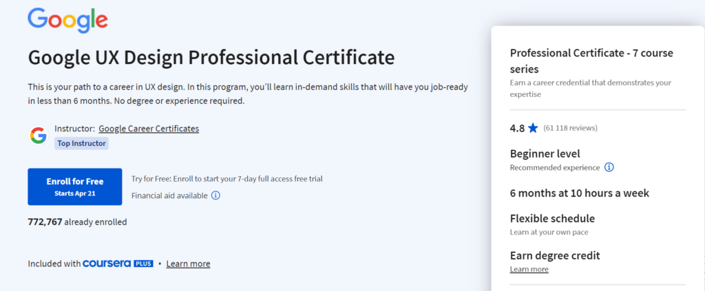 Google UX Design Certificate on Coursera