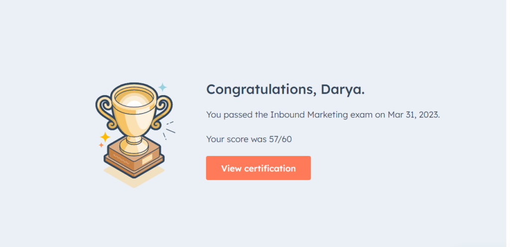 Successful results of the Hubspot Inbound Marketing Certification