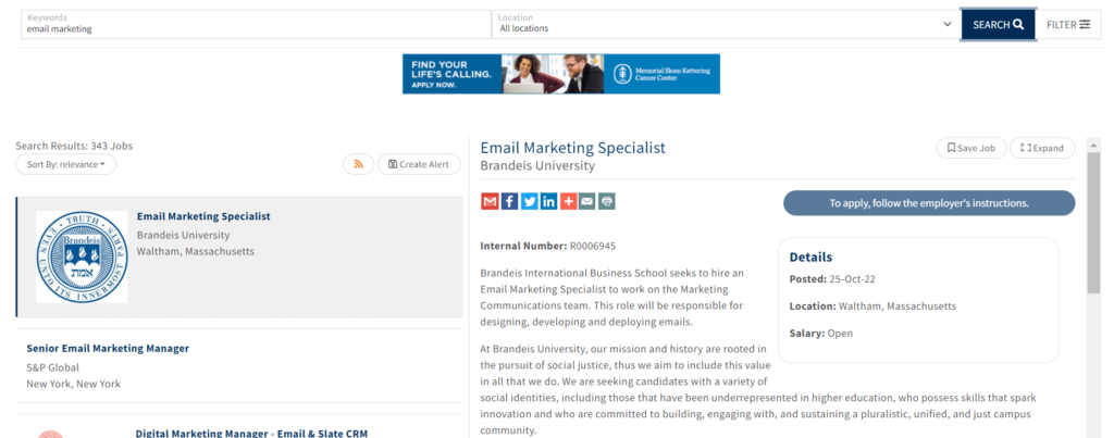 Email marketing jobs on MarketingHire.com