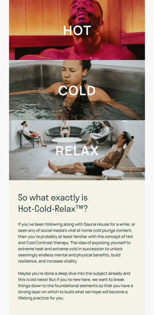Email banner with storytelling in an email by Sauna House