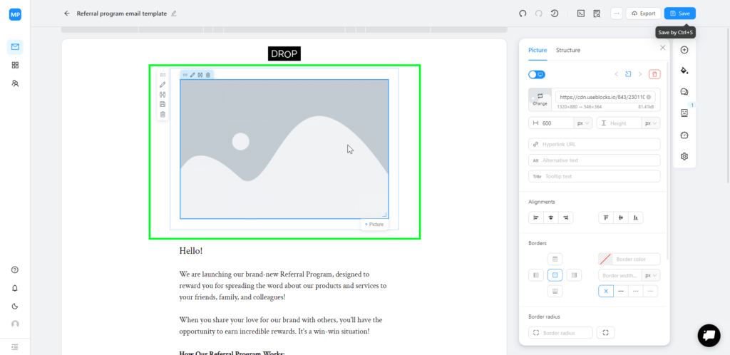 Image editing section in Blocks