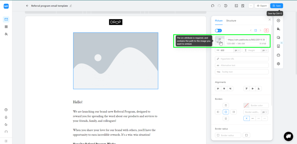 Changing the newsletter banner of an email via Blocks