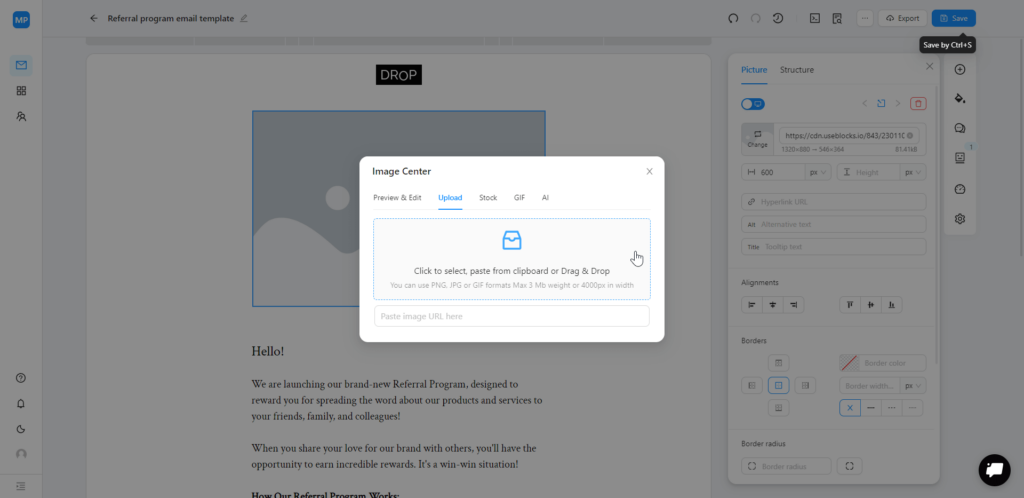 Uploading a newsletter banner in Blocks