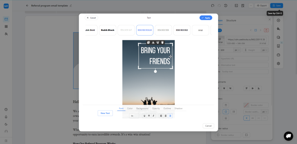 Adding text to a newsletter banner in Blocks