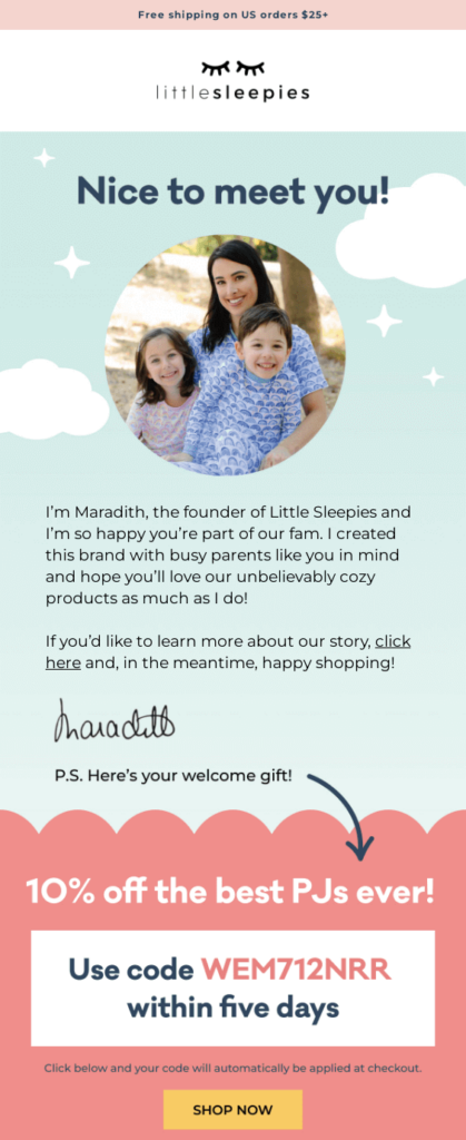 Newsletter header featuring free shipping offer in an email by Little Sleepies