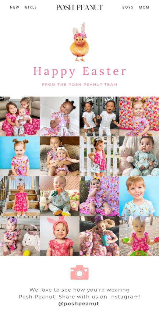 "Happy Easter" email by Posh Peanut showcasing a collage of photos