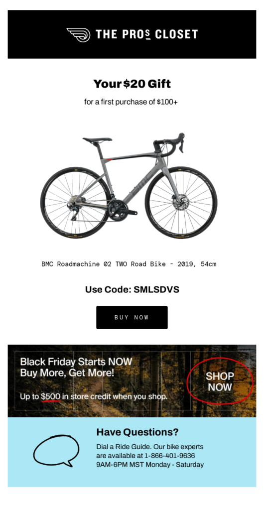 Example of the best Black Friday email by The Pro's Closet showcasing a deal and a product on top