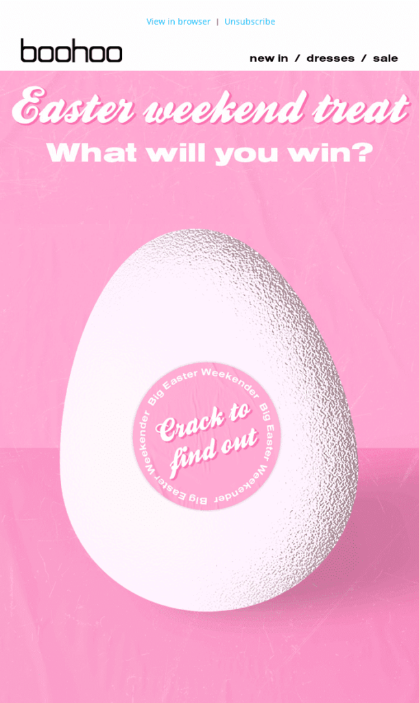 Easter email by Boohoo with "golden egg" as a key element