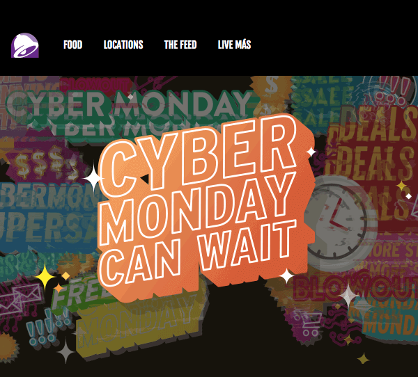 An email by Taco Bell underlining the idea laid out in their Cyber Monday subject line