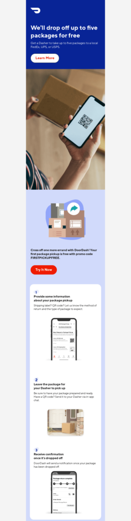 Reminder email example by DoorDash that shows how a mobile-friendly reminder looks like.