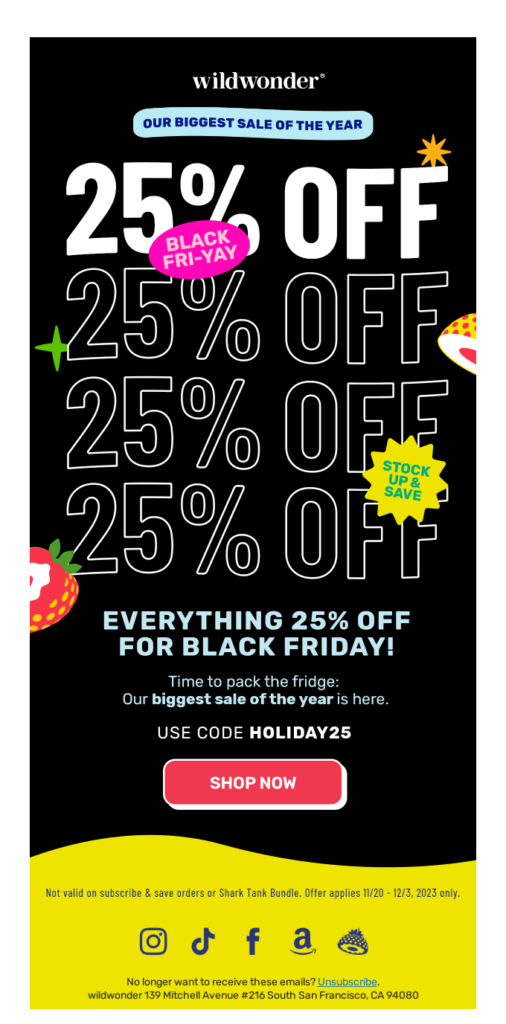 Urgent email by WildWonder announcing Black Friday sale